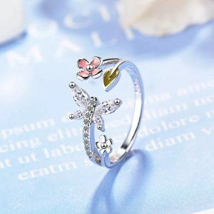New!! 925 Sterling Silver Love of Butterfly Pink Flower